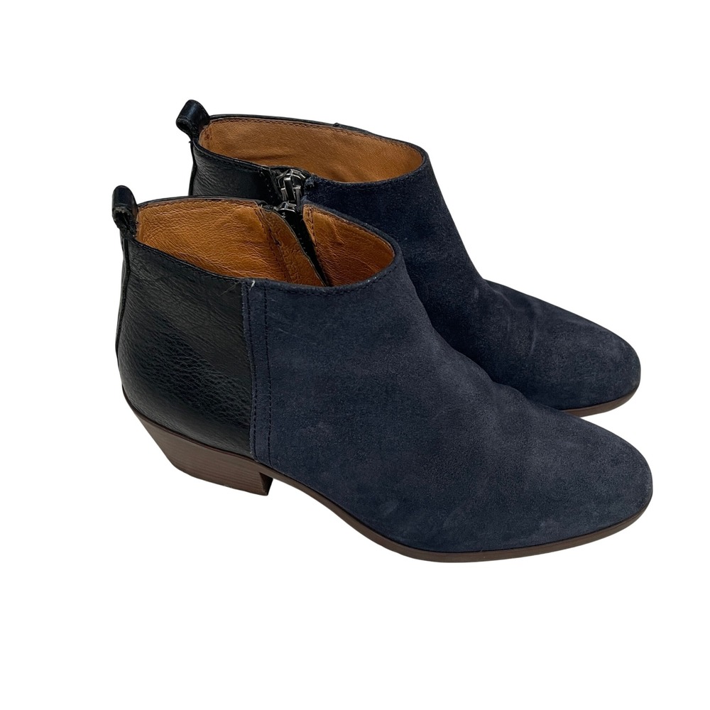 Madewell Charley Booties Navy Suede Black Leather Ankle Boots Boho Basics Size 7